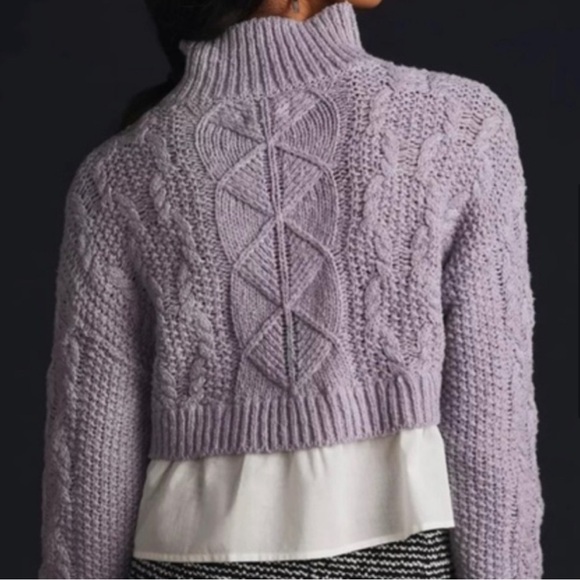 ANTHROPOLOGIE NWT Maeve Layered Peplum Turtleneck Light Purple & White - Picture 4 of 16